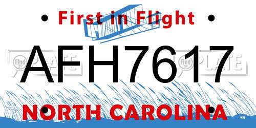 AFH7617 North Carolina License Plate