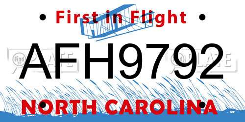 AFH9792 North Carolina License Plate