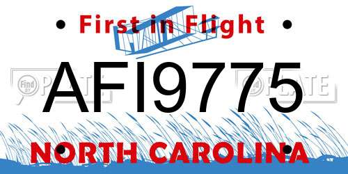 AFI9775 North Carolina License Plate