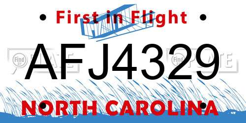 AFJ4329 North Carolina License Plate