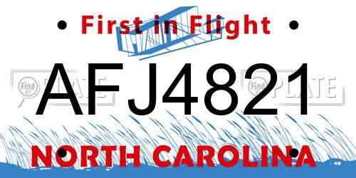 AFJ4821 North Carolina License Plate