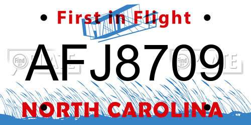 AFJ8709 North Carolina License Plate