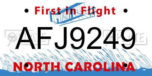 AFJ9249 North Carolina License Plate