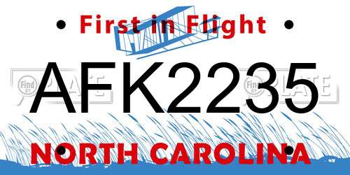 AFK2235 North Carolina License Plate