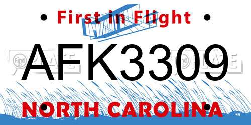 AFK3309 North Carolina License Plate