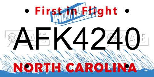 AFK4240 North Carolina License Plate