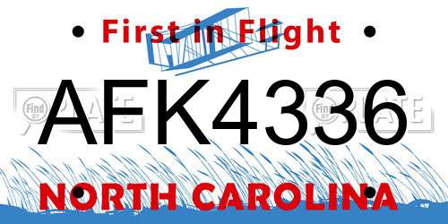 AFK4336 North Carolina License Plate