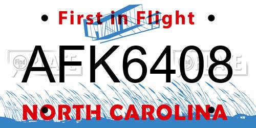 AFK6408 North Carolina License Plate