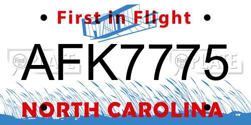 AFK7775 North Carolina License Plate