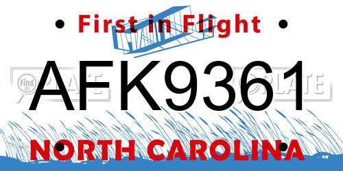 AFK9361 North Carolina License Plate