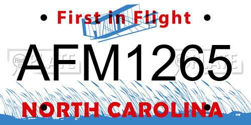 AFM1265 North Carolina License Plate