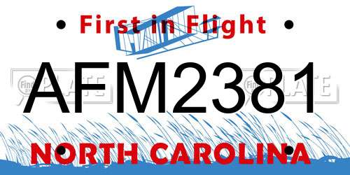 AFM2381 North Carolina License Plate
