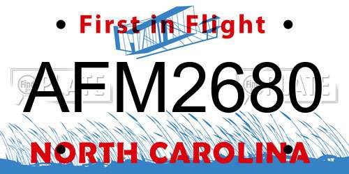 AFM2680 North Carolina License Plate
