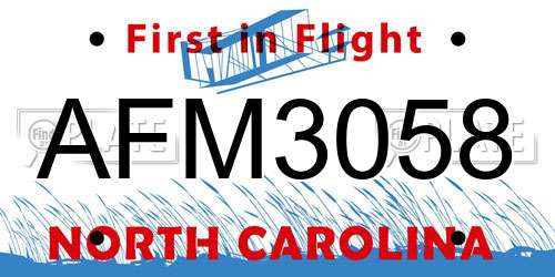 AFM3058 North Carolina License Plate