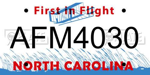 AFM4030 North Carolina License Plate