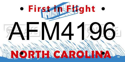 AFM4196 North Carolina License Plate