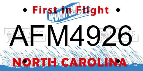 AFM4926 North Carolina License Plate