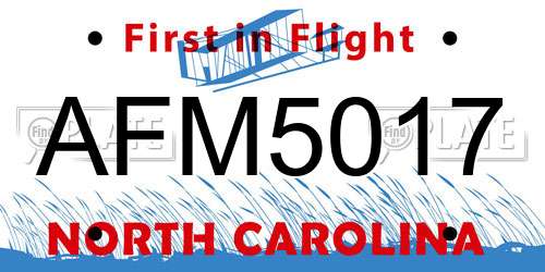 AFM5017 North Carolina License Plate