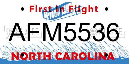 AFM5536 North Carolina License Plate