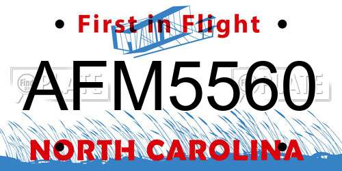 AFM5560 North Carolina License Plate