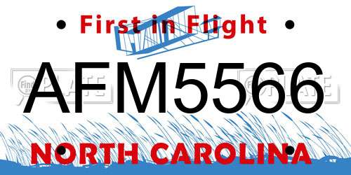 AFM5566 North Carolina License Plate