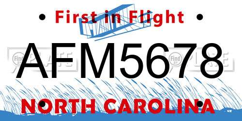 AFM5678 North Carolina License Plate
