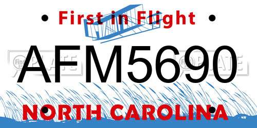 AFM5690 North Carolina License Plate