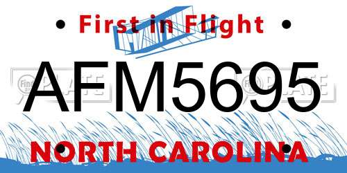 AFM5695 North Carolina License Plate