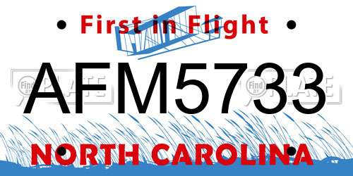 AFM5733 North Carolina License Plate
