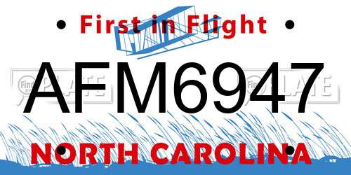 AFM6947 North Carolina License Plate