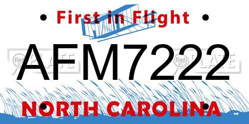 AFM7222 North Carolina License Plate