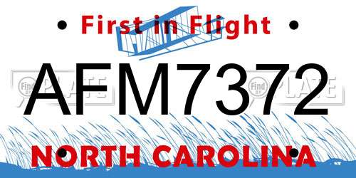 AFM7372 North Carolina License Plate