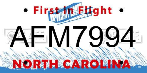 AFM7994 North Carolina License Plate