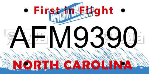 AFM9390 North Carolina License Plate