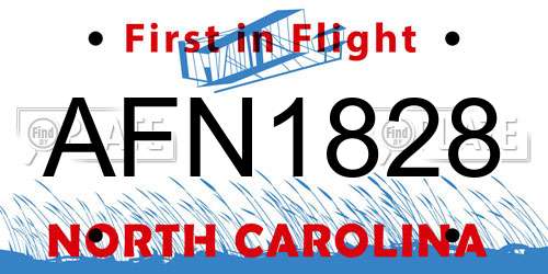 AFN1828 North Carolina License Plate