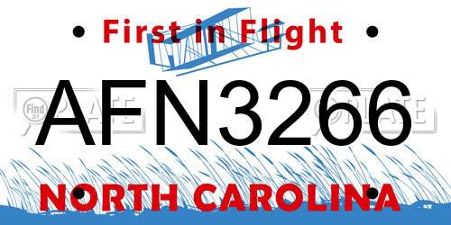 AFN3266 North Carolina License Plate