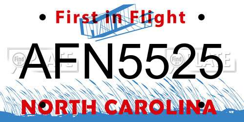 AFN5525 North Carolina License Plate
