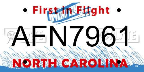 AFN7961 North Carolina License Plate