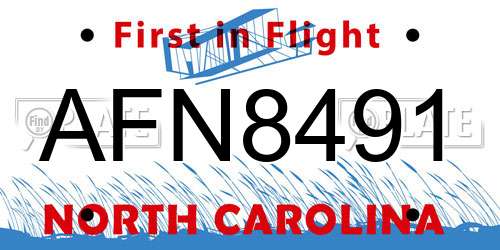 AFN8491 North Carolina License Plate