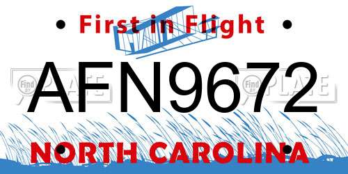 AFN9672 North Carolina License Plate