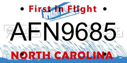 AFN9685 North Carolina License Plate