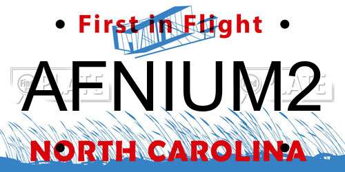 AFNIUM2 North Carolina License Plate