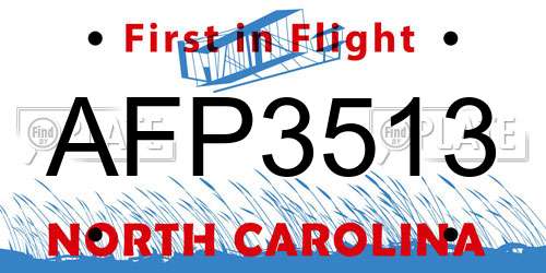AFP3513 North Carolina License Plate