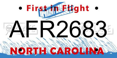AFR2683 North Carolina License Plate