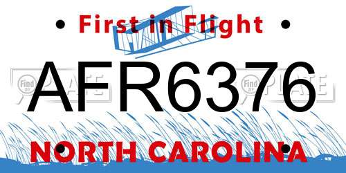AFR6376 North Carolina License Plate
