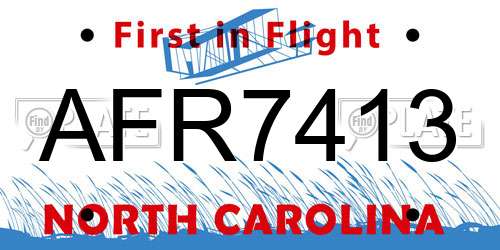 AFR7413 North Carolina License Plate