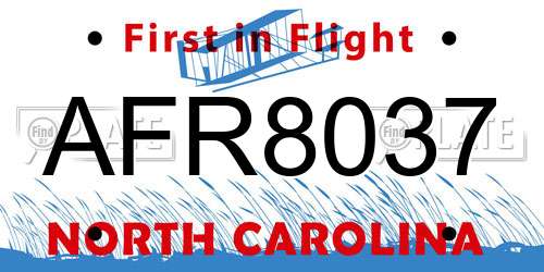 AFR8037 North Carolina License Plate