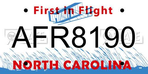 AFR8190 North Carolina License Plate