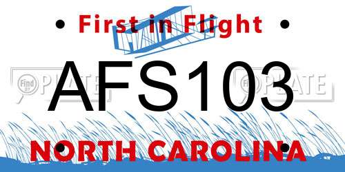 AFS103 North Carolina License Plate