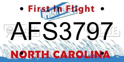 AFS3797 North Carolina License Plate